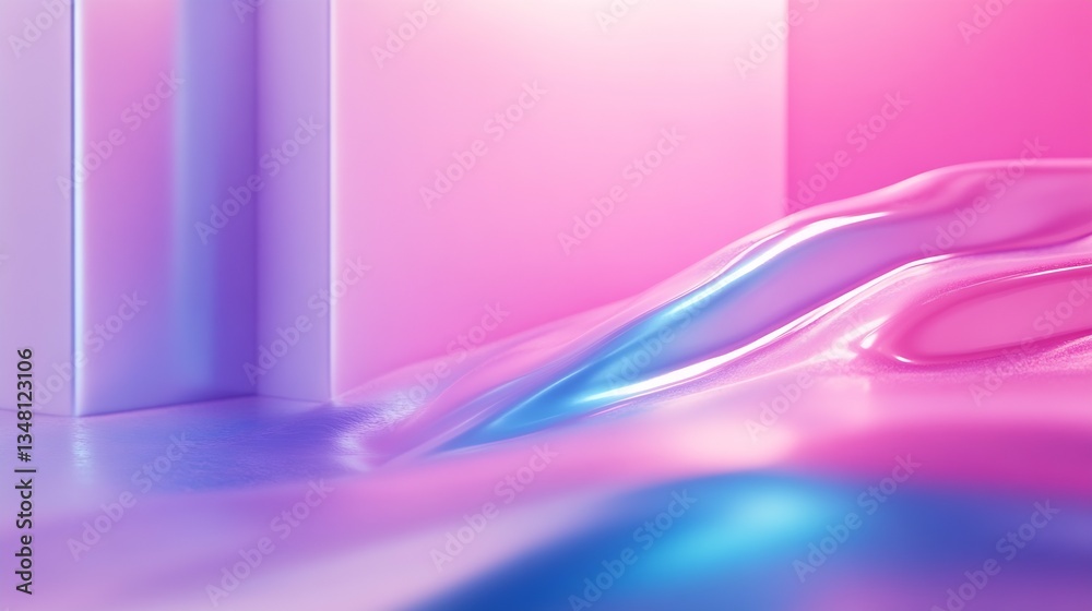 Poster dreamy abstract scene featuring soft waves in pastel hues of pink and blue creating an ethereal atmo