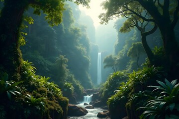 Obraz premium A Lush Rainforest Teeming with Vibrant Wildlife and Diverse Ecosystems