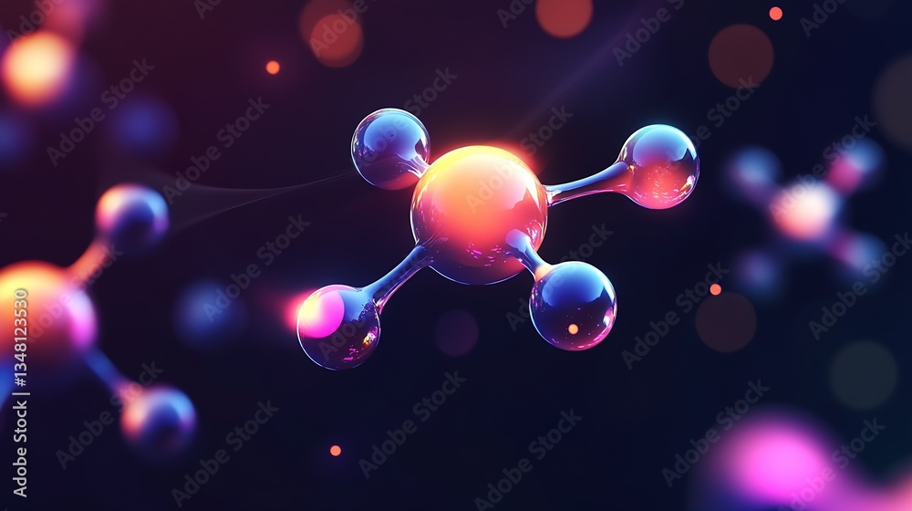 Aufkleber Captivating Close-Up of Glowing Molecular Structures in a Colorful Environment : Generative AI