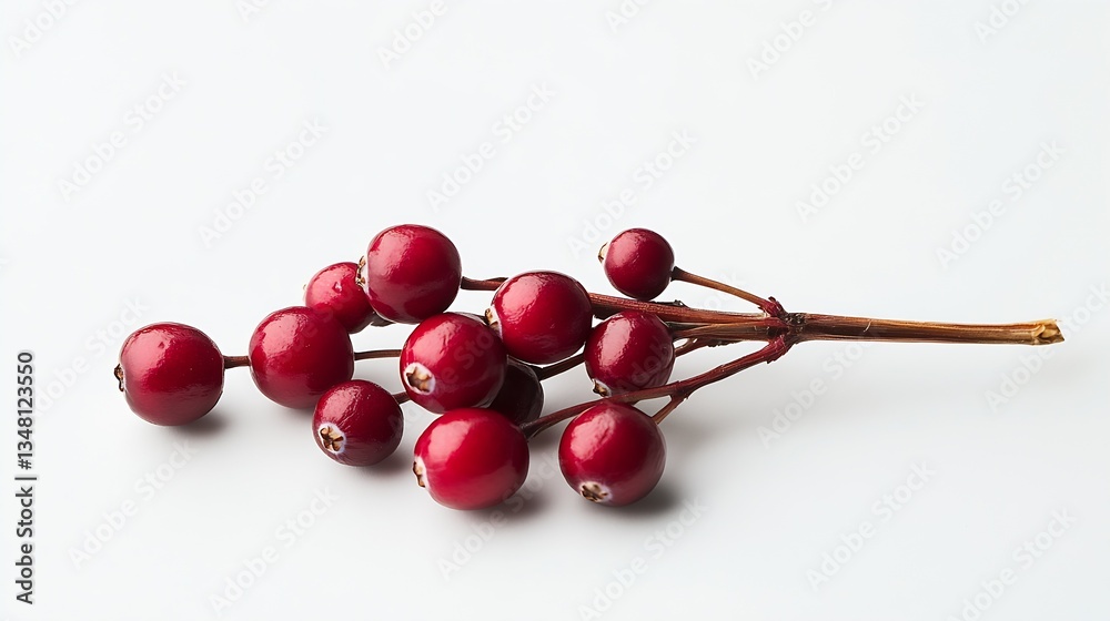 Poster stunning cluster of bright red berries resting gracefully on a delicate branch : generative ai