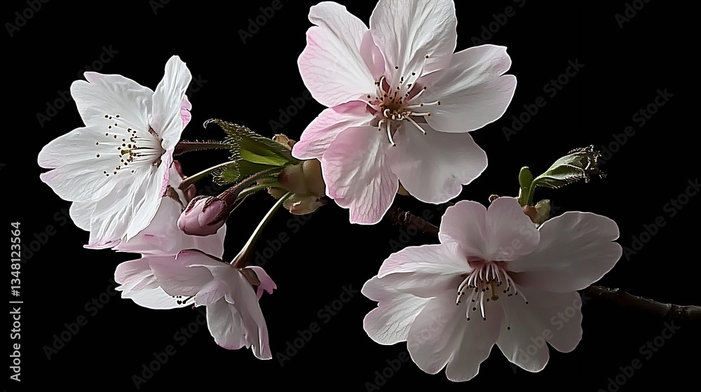 Aufkleber elegant close-up view of pink cherry blossoms showcasing the charm of springtime on a dark backdrop 