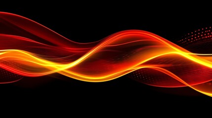 Abstract Red and Orange Flowing Light Waves on a Black Background