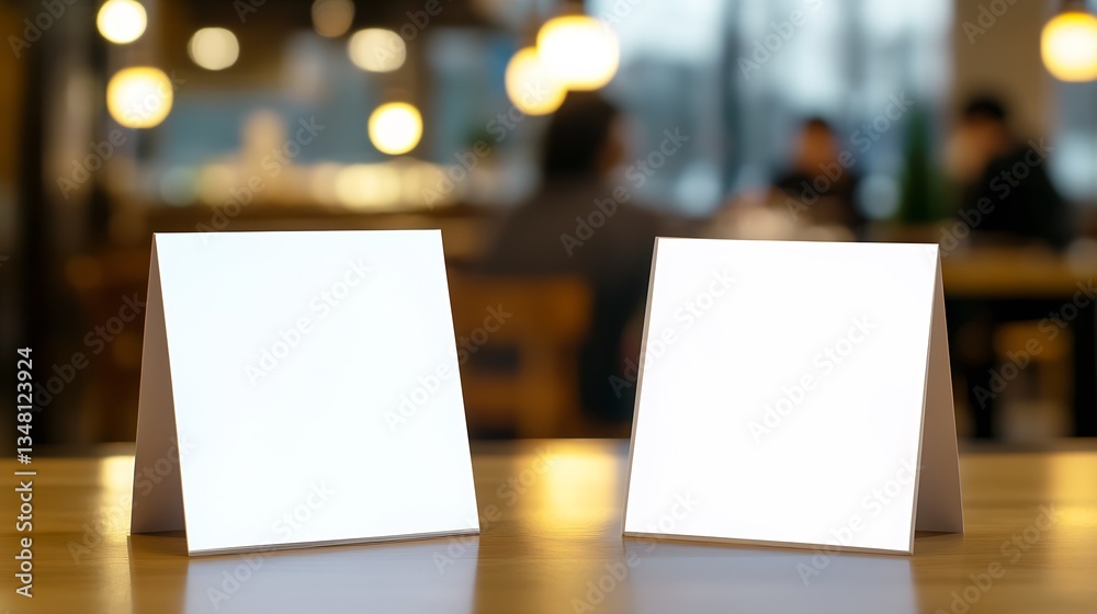 Aufkleber Two Standalone Blank Menu Tents on a Cafe Table in Soft Lighting : Generative AI
