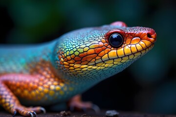 Fototapeta premium Iridescent Tropical Snake Scales Displaying Vibrant Colors in Close Detail