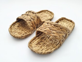Obraz premium Woven Straw Sandals for Studio Shot.