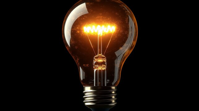 A glowing incandescent light bulb on a black background