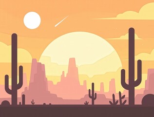 Sunset Desert Landscape Illustration