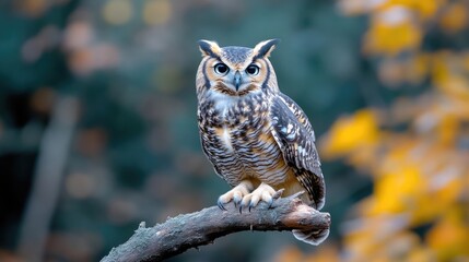 Obraz premium Focused Owl Perched on Branch