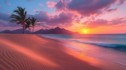Stunning sunset over tropical beach paradise