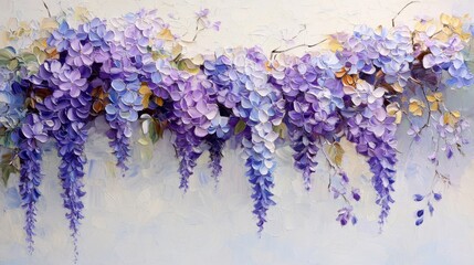 Obraz premium Vibrant Purple Wisteria Blossoms Cascading In An Oil Painting
