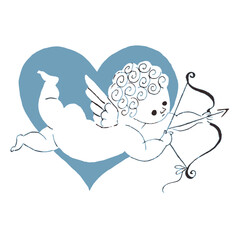 Cupid and Arrow with Heart, Retro Vector Illustration, Scalable to any Size
