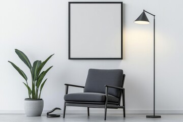 A modern living room with chair plant and lamp