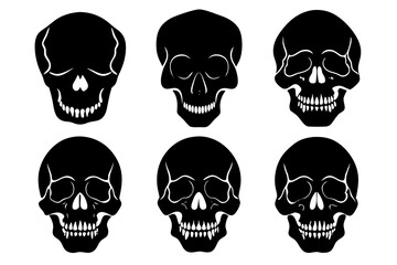 set of human skull silhouette vector illustration isolated on white background