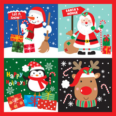 Santa Claus and Character Christmas For Christmas Card or Bag design