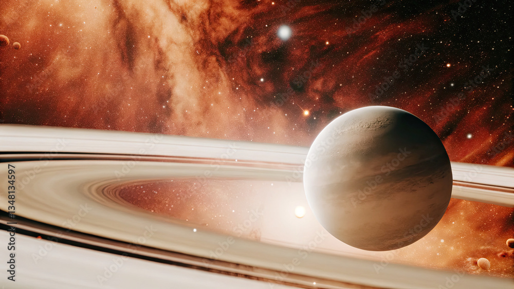 Sticker a glowing planetary disk levitating in an infinite cosmic void, surrounded by subtle star clusters a