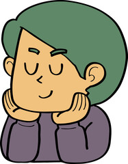 hand drawn cute cartoon character of a child thinking pose.