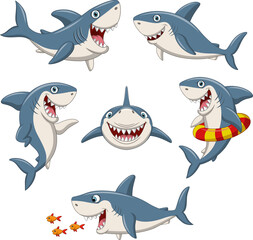 Cartoon funny shark collection set