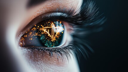 Naklejka premium eye vision fantasy An eye with glowing runes and symbols within the iris, radiating magical energy, fantasy concept art