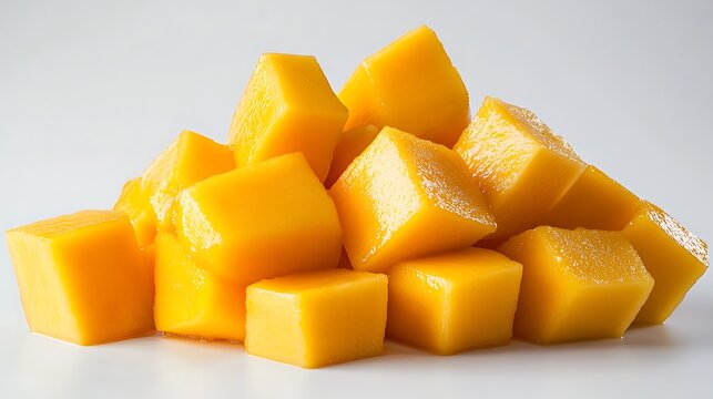 Slicing fresh mango cubes kitchen food photography bright lighting