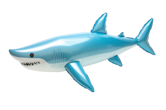 Blue and white shark toy, inflatable Shark for summer isolated background