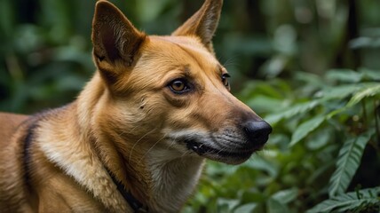 Fototapeta premium Close-up of New Guinea Singing Dog in Its Dense Jungle Habitat