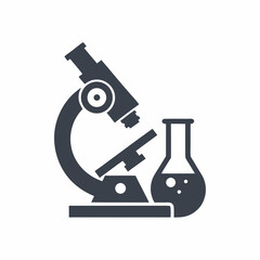 Professional Science Icon with Microscope and Flask.