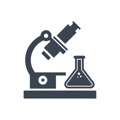 Professional Science Icon with Microscope and Flask.
