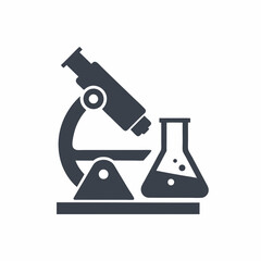 Professional Science Icon with Microscope and Flask.