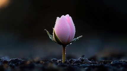 Delicate pink bud emerging from soil