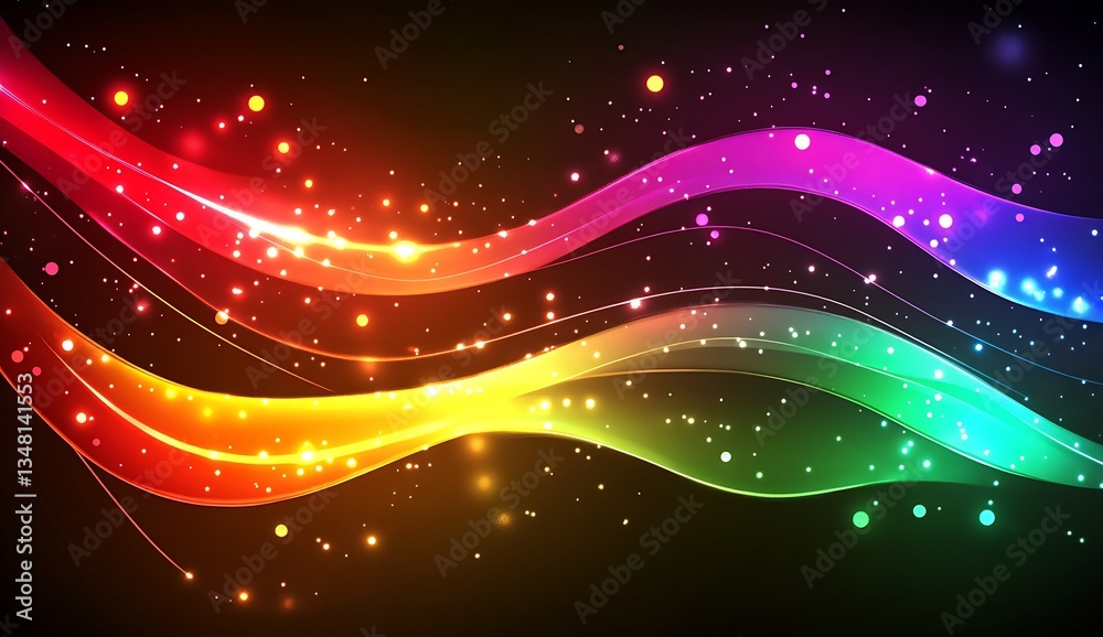 Poster captivating wave of colors dimming and brightening with dots on dark : generative ai