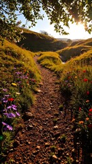 Serene Dirt Path Through Vibrant Wildflowers
