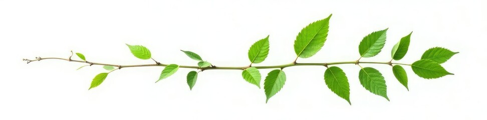 Single branch with foliage isolated on white background, nature, green
