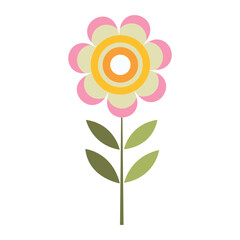 Retro Flower with Concentric Circles and Pink Petals Illustration