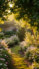 Serene Garden Path in Morning Light