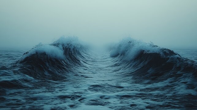 Misty Sea Waves, Stormy Ocean