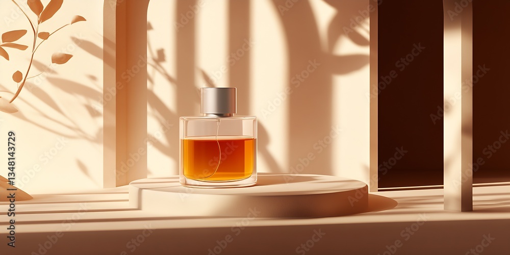 Aufkleber artistic presentation of a perfume bottle surrounded by soft light and natural shadows : generative 