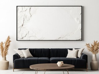 Modern minimalist living room with large framed art piece
