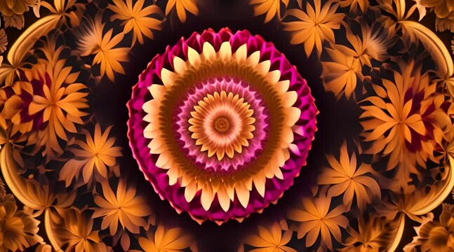 A glowing floral mandala unfolds in a mesmerizing, hypnotic visual sequence