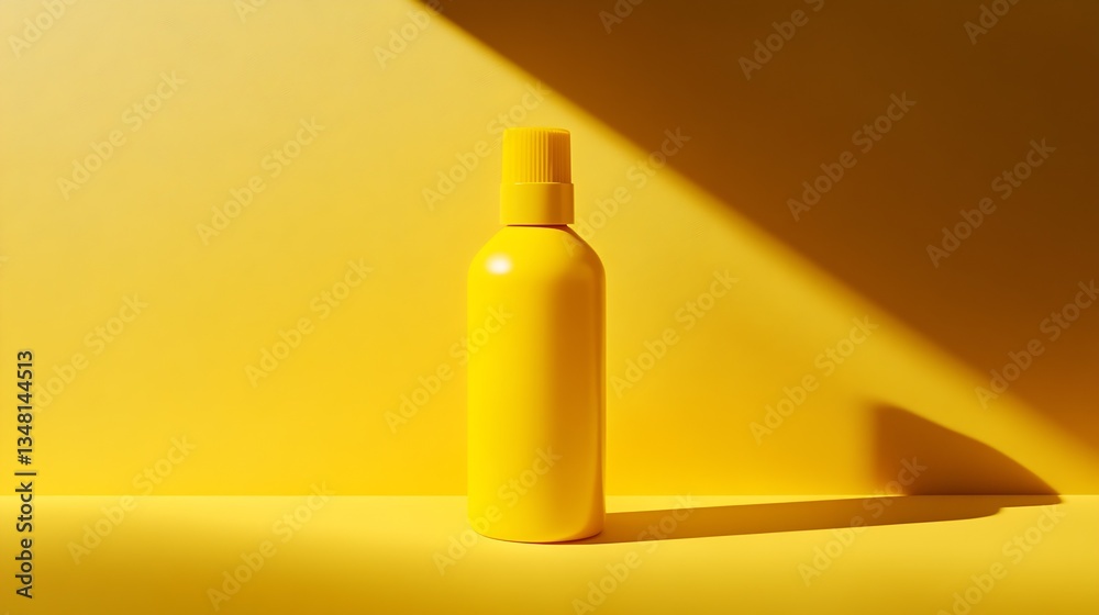 Poster elegant yellow spray bottle with stylish design and soft lighting : generative ai