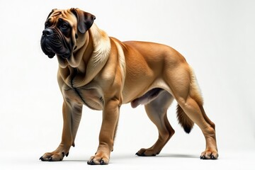 Obraz premium Majestic mastiff, powerful stance, white background, large, full body, mastiff breed