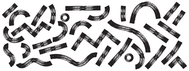 Various Lesson bold brush drawn wavy lines, circles and arches. Thick squiggly lines, abstract geometric grunge elements. Abstract modern vector squiggles. Scribble doodle strokes for colleges 