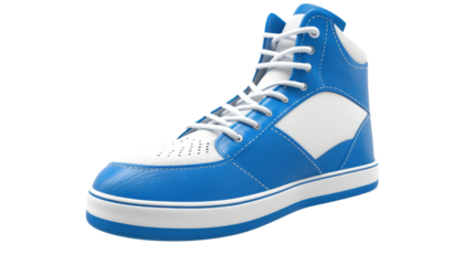 Blue and white high-top sneaker isolated on transparent background