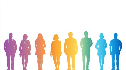 Colourful Silhouette Group Diversity Silhouettes of people in different professions, showcasing career diversity.