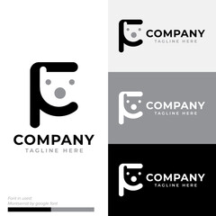 Letter F dog for pet shop logo symbol icon flat stock vector design