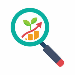 creative magnifying glass with growth icon and logo silhouette vector illustration isolated on white background