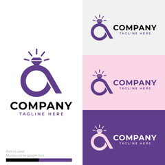 Letter A diamond ring jewelry symbol icon flat stock vector design