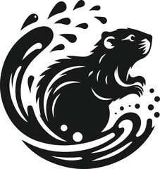 Beaver shaking off water droplets after a swim vector