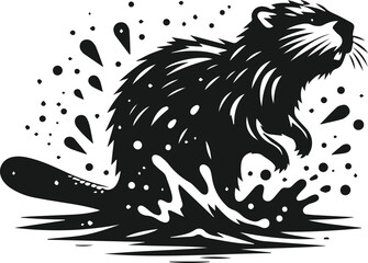 Beaver shaking off water droplets after a swim vector