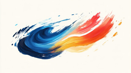 Fototapeta premium Abstract Brushstroke Painting with Gradient of Blue Yellow and Red Colors on White Background