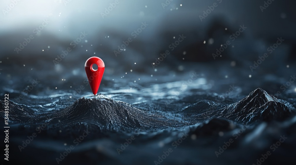 Fototapete icon pin location spot a 3d rendered pin icon hovering over a specific spot on a stylized map, minim